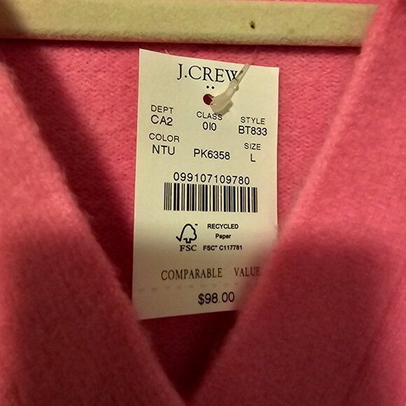 J.Crew Pink V-Neck Sweater L Extra-Soft Wool Blend Long Sleeve - Picture 3 of 11